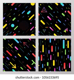 Trendy geometric elements memphis cards, seamless pattern.