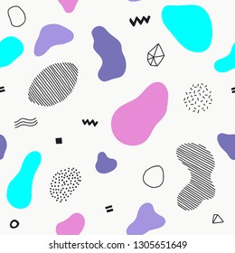 Trendy geometric elements memphis cards. Retro style texture, pattern and geometric elements. Modern abstract design poster, cover, card design.