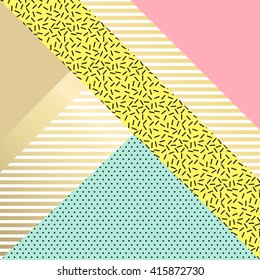 Trendy geometric elements memphis cards.  Retro style texture, pattern and geometric elements. Modern abstract design poster, cover, card design.