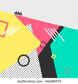 Trendy geometric elements memphis cards. Retro style texture, pattern and geometric . Modern abstract design poster, cover