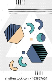 Trendy geometric elements memphis cards. Retro style texture, pattern and geometric elements. Modern abstract design poster, cover, card design. eps 10