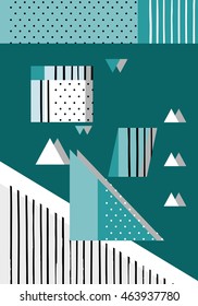 Trendy geometric elements memphis cards. Retro style texture, pattern and geometric elements. Modern abstract design poster, cover, card design. eps 10