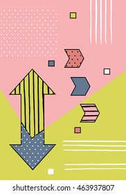 Trendy geometric elements memphis cards. Retro style texture, pattern and geometric elements. Modern abstract design poster, cover, card design. eps 10