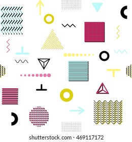 Trendy geometric elements memphis cards, seamless pattern. Retro style texture. Modern abstract design poster, cover, card design - Shutterstock ID 469117172