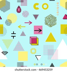 Trendy geometric elements memphis cards, seamless pattern. Retro style texture. Modern abstract design poster, cover, card design. - Shutterstock ID 469453259