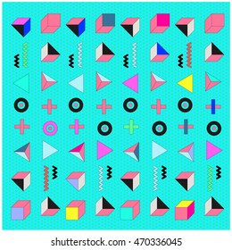 Trendy geometric elements memphis cards. Retro style texture, background and geometric pattern. Modern abstract design poster, cover, and wallpaper