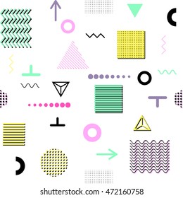 Trendy geometric elements memphis cards, seamless pattern. Retro style texture. Modern abstract design poster, cover, card design. - Shutterstock ID 472160758