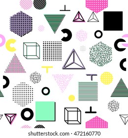 Trendy geometric elements memphis cards, seamless pattern. Retro style texture. Modern abstract design poster, cover, card design. - Shutterstock ID 472160770