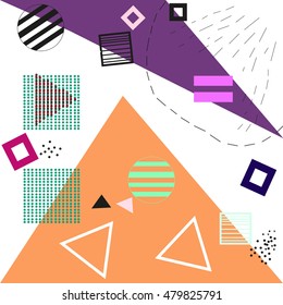 Trendy geometric elements memphis cards. Retro style texture, pattern and geometric elements. Modern abstract design poster, cover, card design.