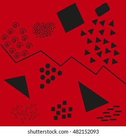Trendy geometric elements memphis cards. Retro style texture, pattern and geometric elements. Modern abstract design poster, cover, card design.