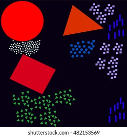 Trendy geometric elements memphis cards. Retro style texture, pattern and geometric elements. Modern abstract design poster, cover, card design.