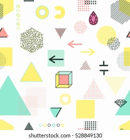 Trendy geometric elements memphis cards, seamless pattern. Retro style texture. Modern abstract design poster, cover, card design. - Shutterstock ID 528849130