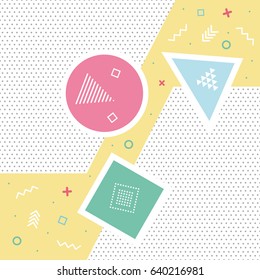 Trendy geometric elements memphis cards. Retro style texture, pattern elements. Modern abstract design poster, cover, card design.