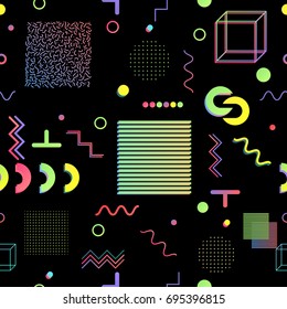 Trendy geometric elements memphis cards, 80s, seamless pattern. Retro style texture. Modern abstract design poster, cover, card design.