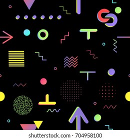 Trendy geometric elements memphis cards, 80s, seamless pattern. Retro style texture. Modern abstract design poster, cover, card design.