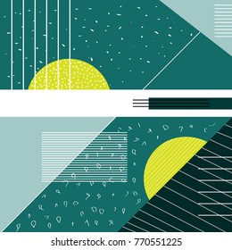 Trendy geometric elements memphis cards. Geometric style texture, pattern and geometric elements. Modern abstract design poster, cover, card design.