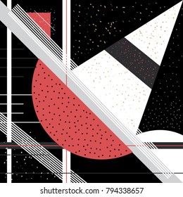Trendy geometric elements memphis cards. Geometric style texture, pattern and geometric elements. Contemporary art collage