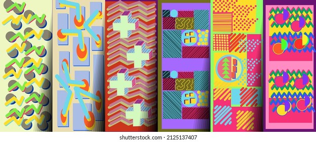 Trendy geometric elements memphis colorful and glowing design. Retro 90%E2%80%99s style texture  pattern and elements. Modern abstract background design and cover template.eps10