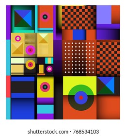 Trendy geometric elements memphis colorful and glowing design. Retro 90’s style texture, pattern and elements. Modern abstract background design and cover template.