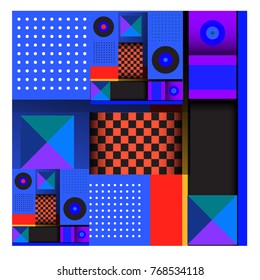 Trendy geometric elements memphis colorful and glowing design. Retro 90’s style texture, pattern and elements. Modern abstract background design and cover template.
