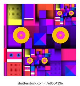 Trendy geometric elements memphis colorful and glowing design. Retro 90’s style texture, pattern and elements. Modern abstract background design and cover template.