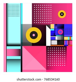 Trendy geometric elements memphis colorful and glowing design. Retro 90’s style texture, pattern and elements. Modern abstract background design and cover template.