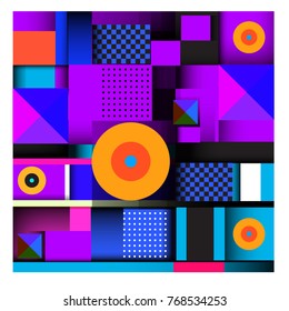 Trendy geometric elements memphis colorful and glowing design. Retro 90’s style texture, pattern and elements. Modern abstract background design and cover template.