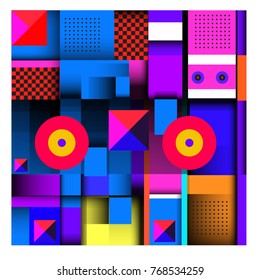 Trendy geometric elements memphis colorful and glowing design. Retro 90’s style texture, pattern and elements. Modern abstract background design and cover template.