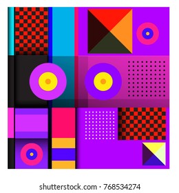 Trendy geometric elements memphis colorful and glowing design. Retro 90’s style texture, pattern and elements. Modern abstract background design and cover template.