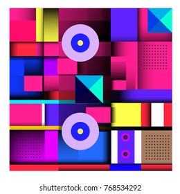 Trendy geometric elements memphis colorful and glowing design. Retro 90’s style texture, pattern and elements. Modern abstract background design and cover template.