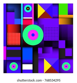 Trendy geometric elements memphis colorful and glowing design. Retro 90’s style texture, pattern and elements. Modern abstract background design and cover template.