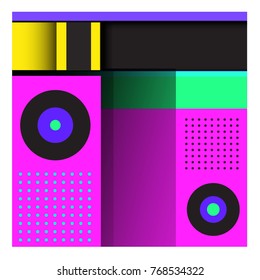 Trendy geometric elements memphis colorful and glowing design. Retro 90’s style texture, pattern and elements. Modern abstract background design and cover template.