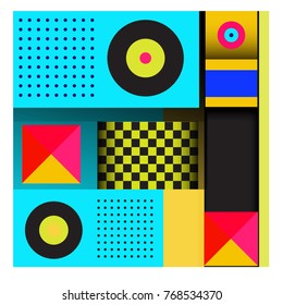 Trendy geometric elements memphis colorful and glowing design. Retro 90’s style texture, pattern and elements. Modern abstract background design and cover template.