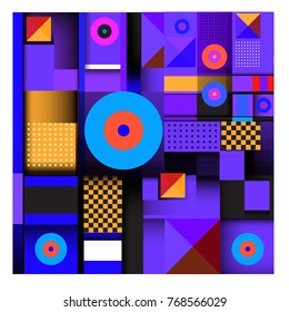 Trendy geometric elements memphis colorful and glowing design. Retro 90’s style texture, pattern and elements. Modern abstract background design and cover template.