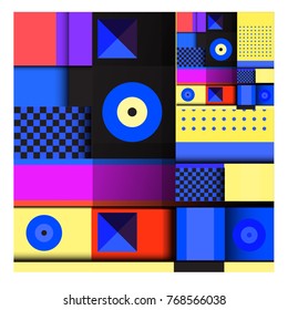 Trendy geometric elements memphis colorful and glowing design. Retro 90’s style texture, pattern and elements. Modern abstract background design and cover template.