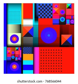 Trendy geometric elements memphis colorful and glowing design. Retro 90’s style texture, pattern and elements. Modern abstract background design and cover template.