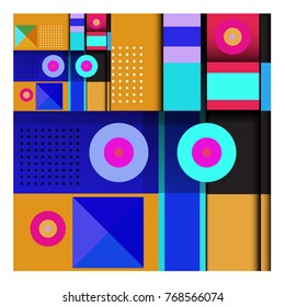 Trendy geometric elements memphis colorful and glowing design. Retro 90’s style texture, pattern and elements. Modern abstract background design and cover template.