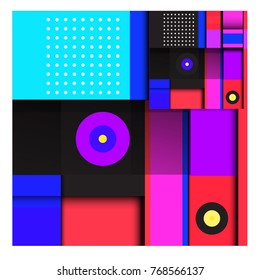 Trendy geometric elements memphis colorful and glowing design. Retro 90’s style texture, pattern and elements. Modern abstract background design and cover template.