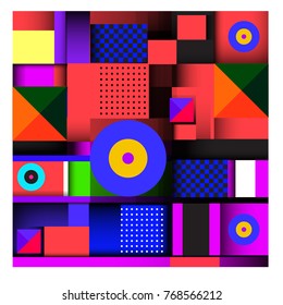 Trendy geometric elements memphis colorful and glowing design. Retro 90’s style texture, pattern and elements. Modern abstract background design and cover template.
