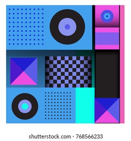 Trendy geometric elements memphis colorful and glowing design. Retro 90’s style texture, pattern and elements. Modern abstract background design and cover template.