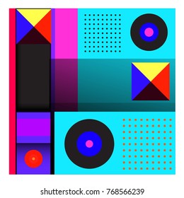 Trendy geometric elements memphis colorful and glowing design. Retro 90’s style texture, pattern and elements. Modern abstract background design and cover template.