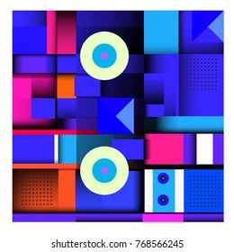 Trendy geometric elements memphis colorful and glowing design. Retro 90’s style texture, pattern and elements. Modern abstract background design and cover template.