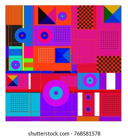Trendy geometric elements memphis colorful and glowing design. Retro 90’s style texture, pattern and elements. Modern abstract background design and cover template.