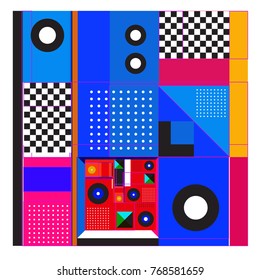 Trendy geometric elements memphis colorful and glowing design. Retro 90’s style texture, pattern and elements. Modern abstract background design and cover template.