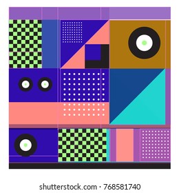 Trendy geometric elements memphis colorful and glowing design. Retro 90’s style texture, pattern and elements. Modern abstract background design and cover template.