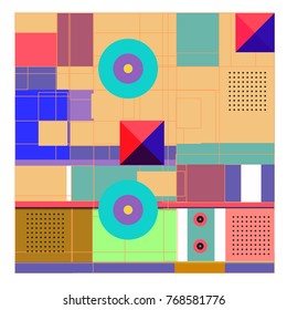 Trendy geometric elements memphis colorful and glowing design. Retro 90’s style texture, pattern and elements. Modern abstract background design and cover template.