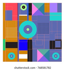 Trendy geometric elements memphis colorful and glowing design. Retro 90’s style texture, pattern and elements. Modern abstract background design and cover template.