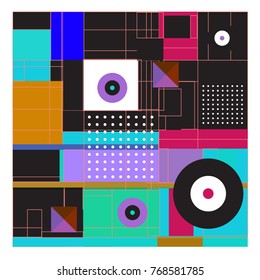 Trendy geometric elements memphis colorful and glowing design. Retro 90’s style texture, pattern and elements. Modern abstract background design and cover template.