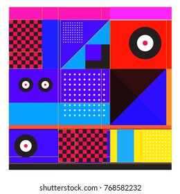 Trendy geometric elements memphis colorful and glowing design. Retro 90’s style texture, pattern and elements. Modern abstract background design and cover template.