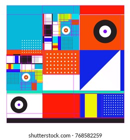 Trendy geometric elements memphis colorful and glowing design. Retro 90’s style texture, pattern and elements. Modern abstract background design and cover template.